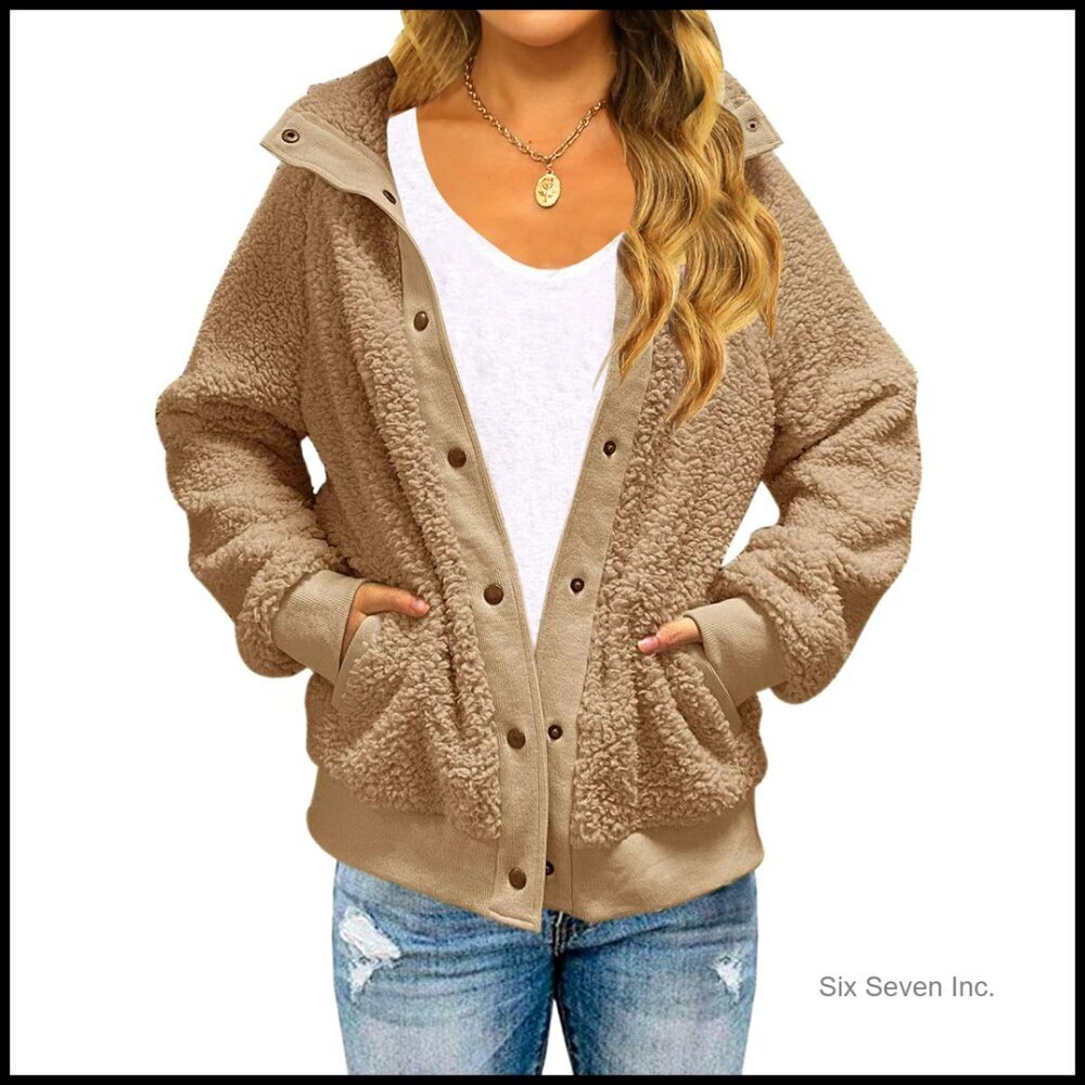 Fleece Sherpa Jacket Cozy Oversized Boyfriend Style Winter Outerwear with
